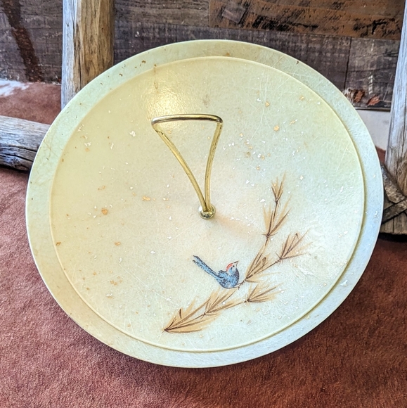 Vintage Mid Century Two Tiered Fiberglass 2 Bowl Set W Bird - Picture 6 of 14